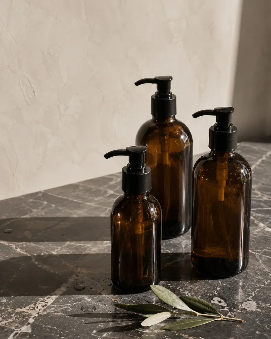 Mermer tezgâhta Garage Organics bakım ürünleri